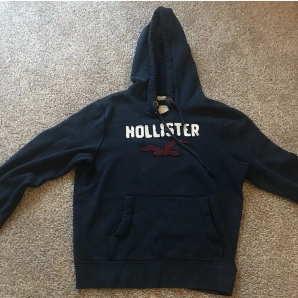 Hollister Navy White Distressed Hoodie